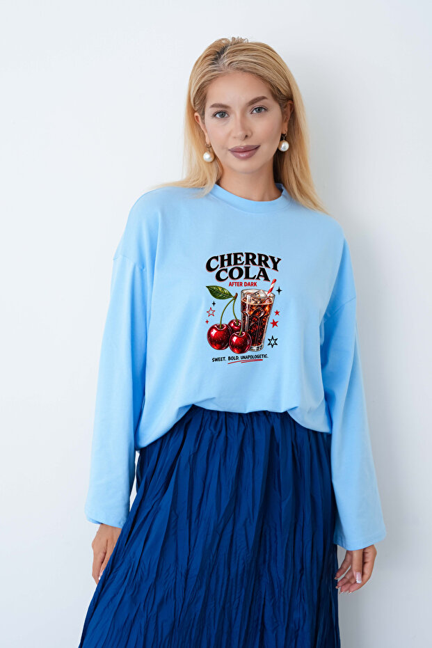 Cherry and Cola Printed Wide-Sleeved Body Suitable for Hijab Wear