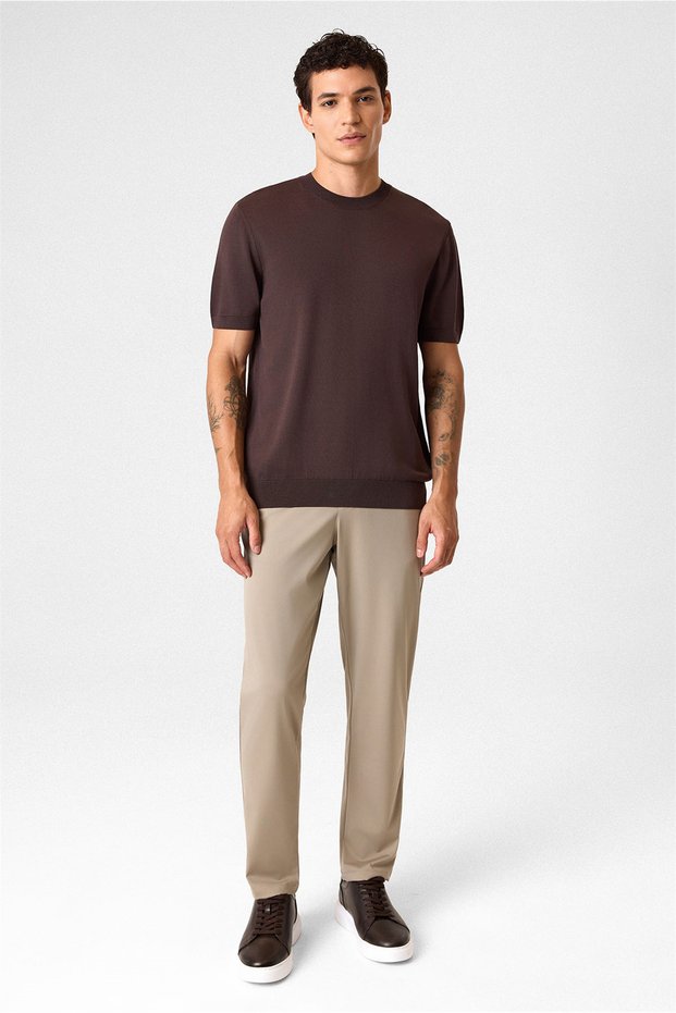 Regular Fit Crew Neck Brown Knitwear T-Shirt