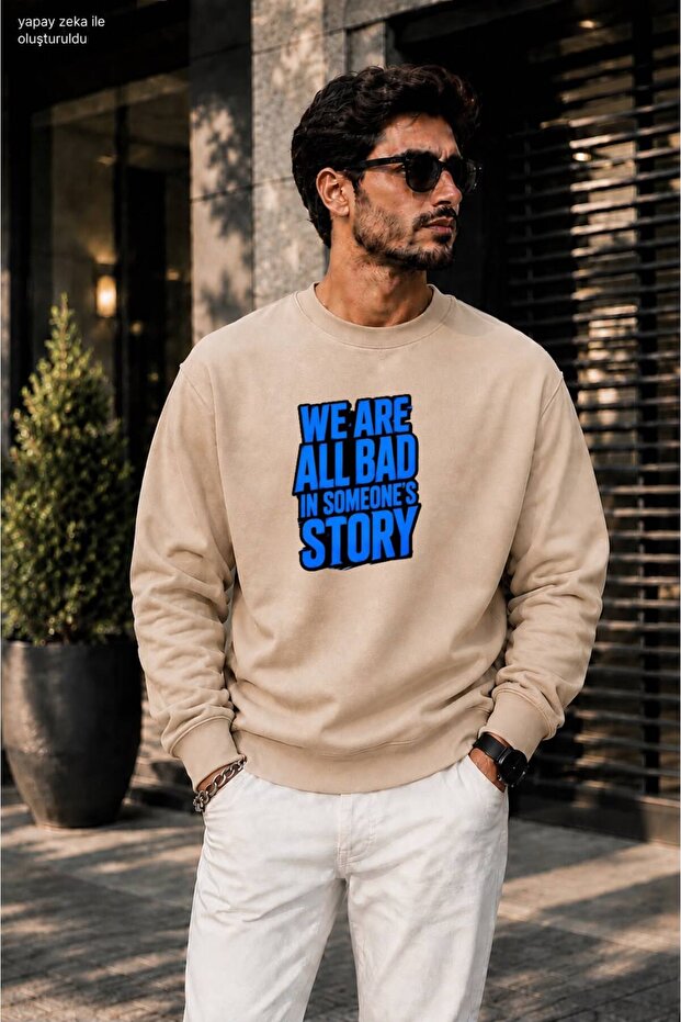 Men's Blue Typographic Graphic Printed Crew Neck Casual Regular Fit Sweatshirt