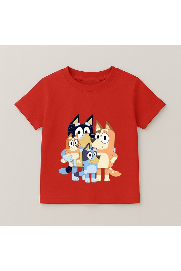 Bluey Family Printed Kids T-Shirt 100% Cotton Red