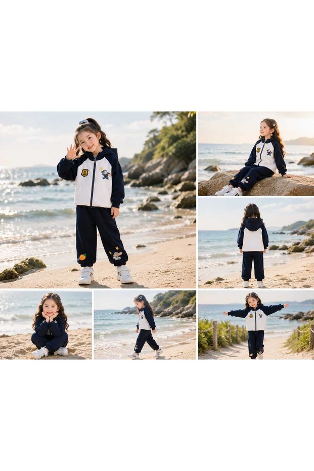 Mouse Printed 2-Color Navy Blue and White Jacket Zippered Winter Set