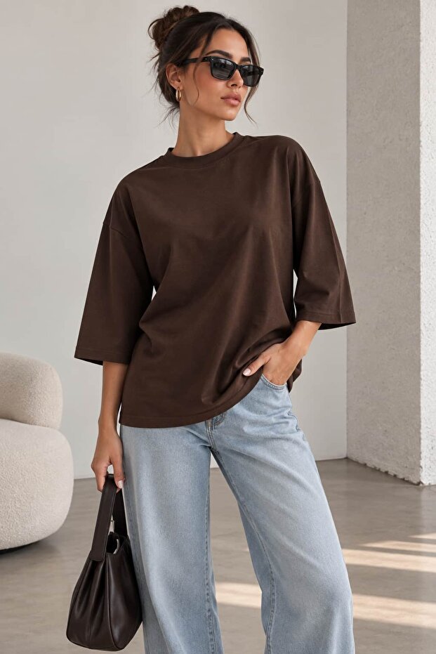 Women's Oversize Modal Blouse with Three-Quarter Sleeves Basic Lnc34