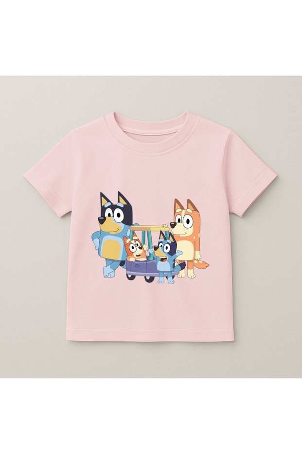 Bluey Birthday Family Printed Kids T-Shirt 100% Cotton Pink