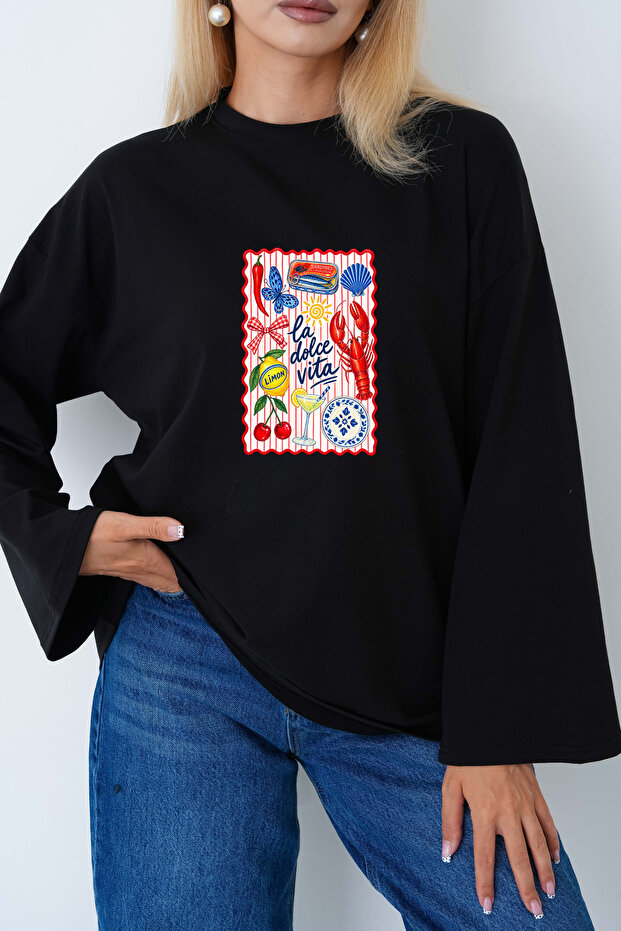 Women's Graphic Printed Wide-Sleeve Body Suit Suitable for Hijab