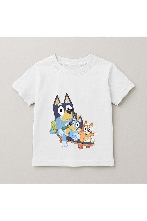 Bluey Family Walk Printed Kids T-Shirt 100% Cotton White