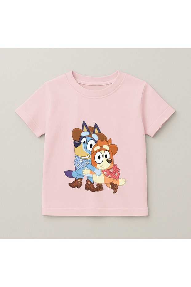 Bluey Family Group Printed Kids T-Shirt 100% Cotton Pink