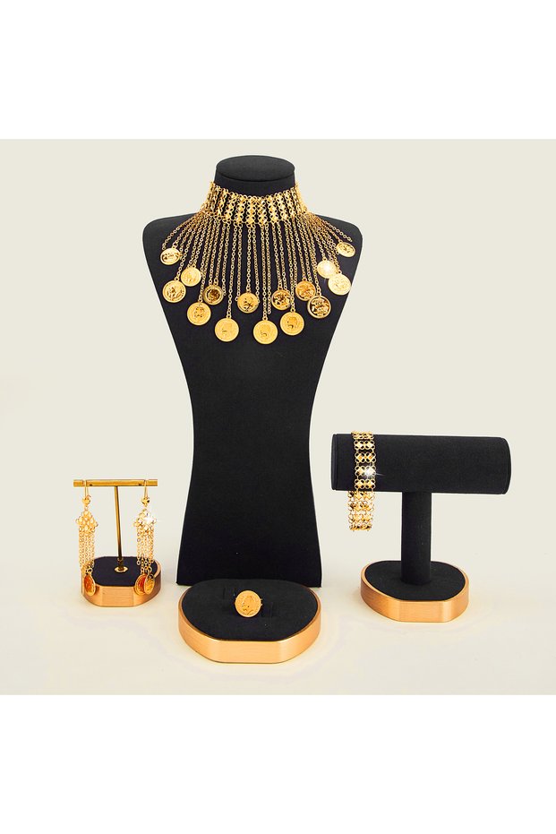 Fashion Gold Plated for Weddings Jewelry with Necklace Earrings Bracelet Ring Dubai Arabic Women