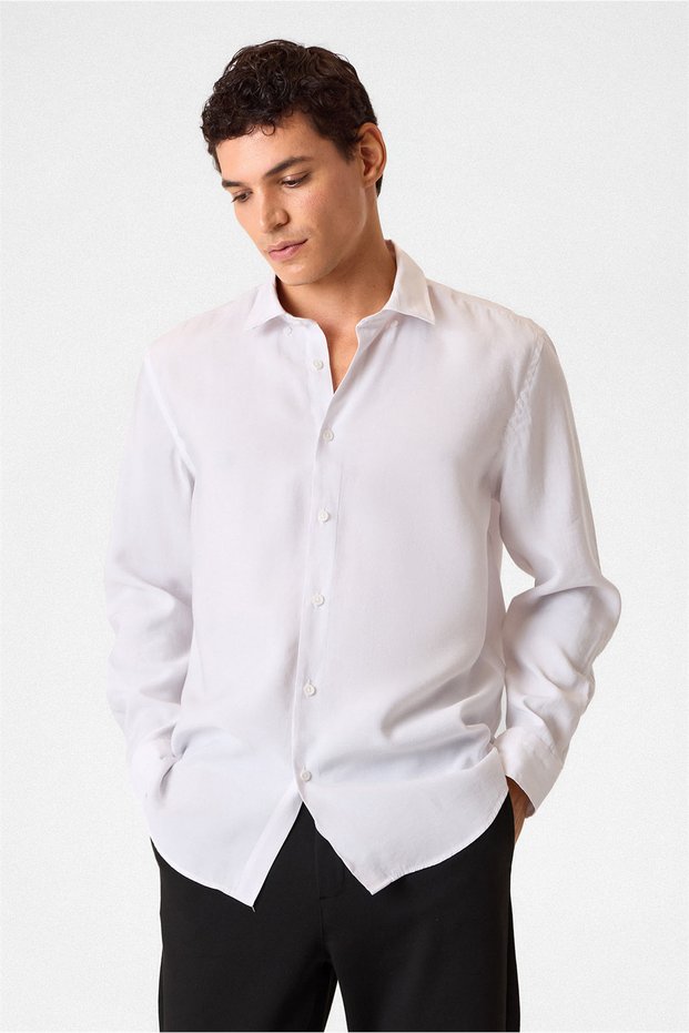 Comfort Fit White Long Sleeve Shirt