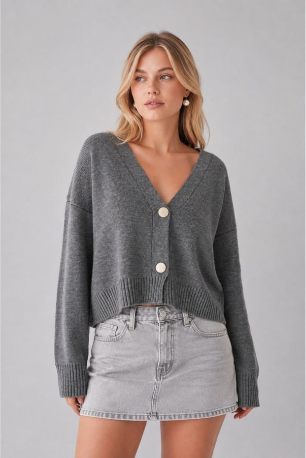 Oversize Metal Button Detailed Knitwear Cardigan Aw25Hi0044