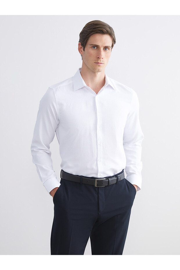 Slim Fit Long Sleeve Dobby Men's Shirt
