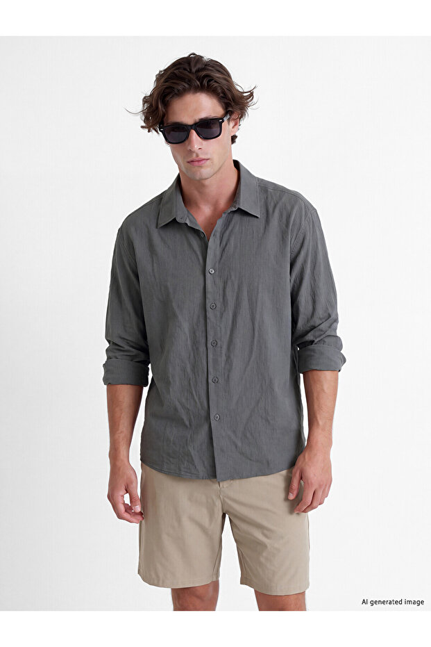 Lcw Vision Beige Regular Fit Striped Men's Shirt