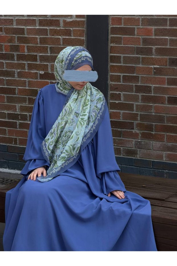 Adriana Crepe Sleeve Detailed Indigo Hijab Dress