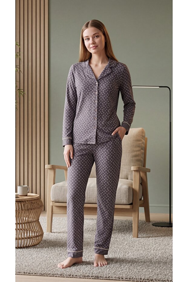 Lyc Front Buttoned Purple 3490
