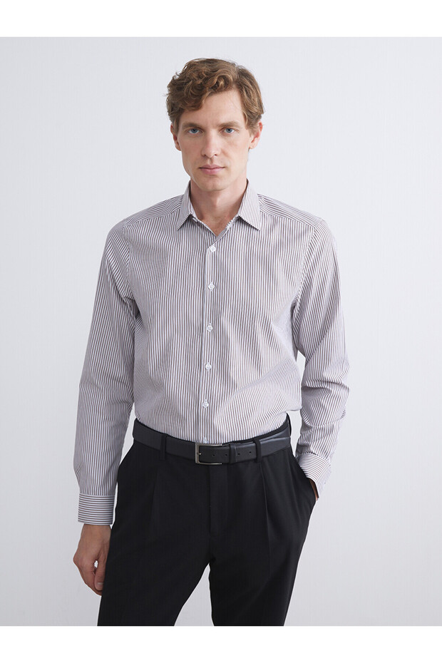 Slim Fit Long Sleeve Striped Men's Shirt