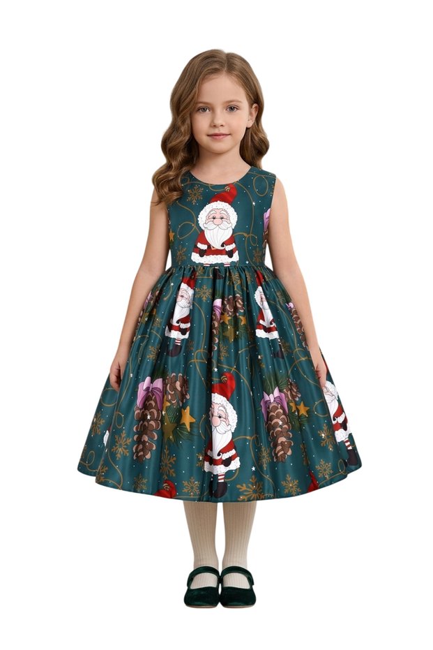 Christmas Festive Girls Pageant Gown – Red, Dark Green, Violet and Green
