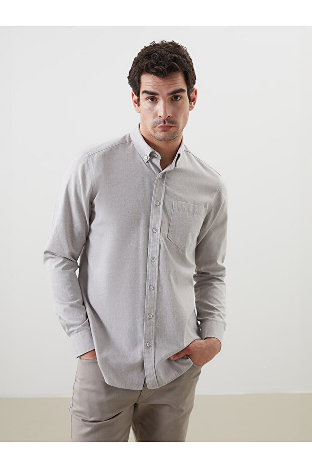 Regular Fit Long Sleeve Gabardine Men's Shirt