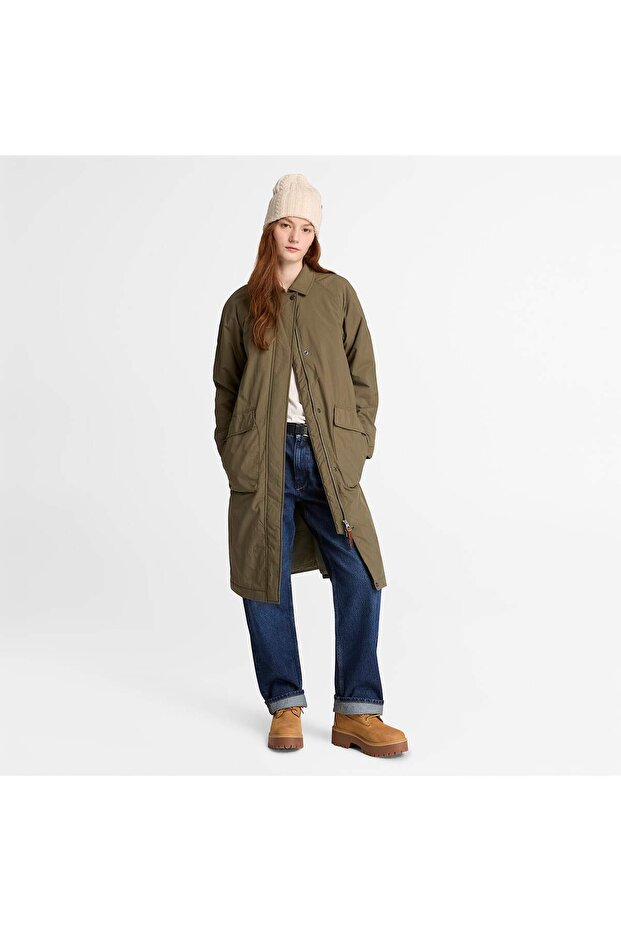 Water Repellent Insulated Long Mac Women's Green Jacket