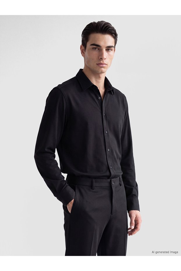 Lcwaikiki Classic Black Standard Fit Men's Shirt