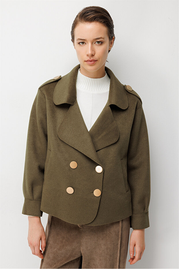 Glittery Fabric Coat with Epaulettes