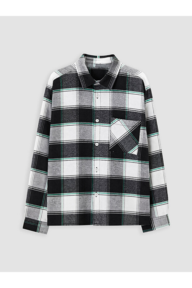 Black Plaid Patterned Long Sleeve Boys' Shirt