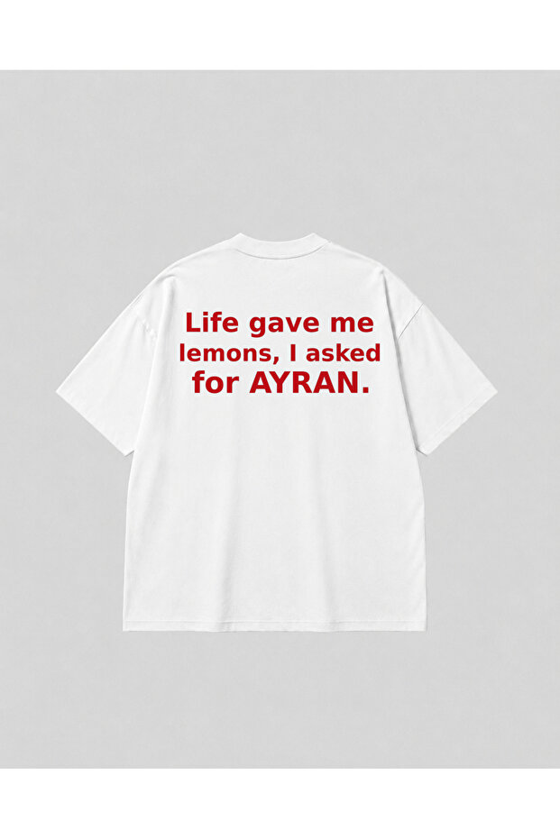Ayran Written Back Print Oversize White Unisex Cotton T-Shirt