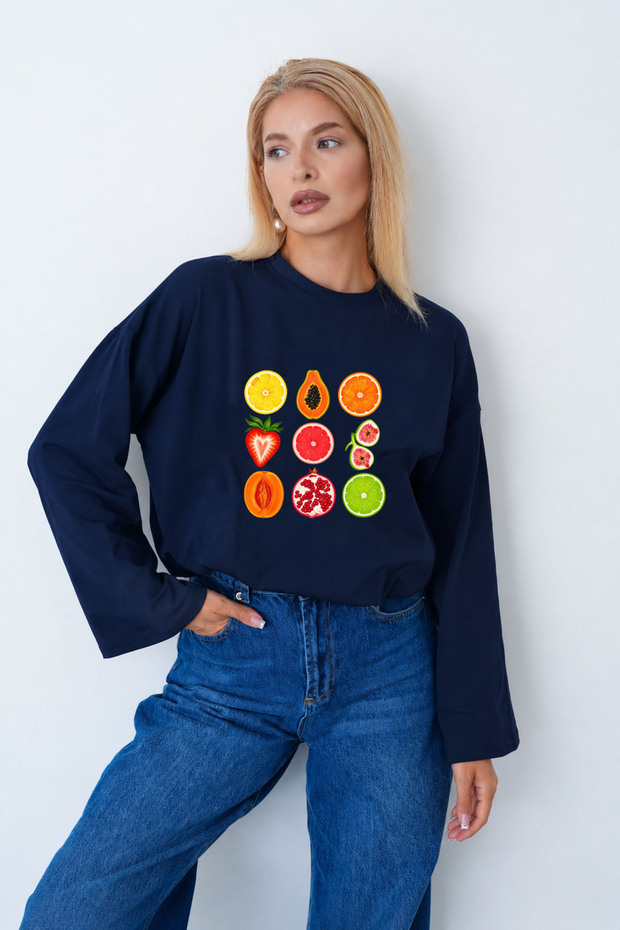 Tropical Fruit Patterned Wide-Sleeved Bodysuit Suitable for Women's Hijab Clothing