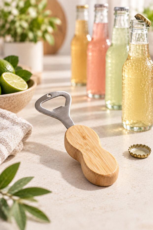 Bamboo Handle Bottle Opener – Ergonomic Cap Opener with Stainless Steel Tip