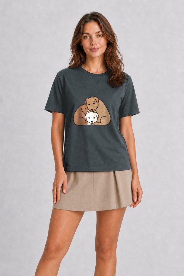 Minimalist Design Cute Dogs Printed T-Shirt Graphic - Smoked