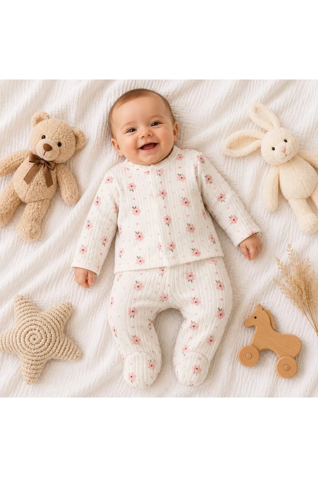 Flower printed front snap clothes set for baby