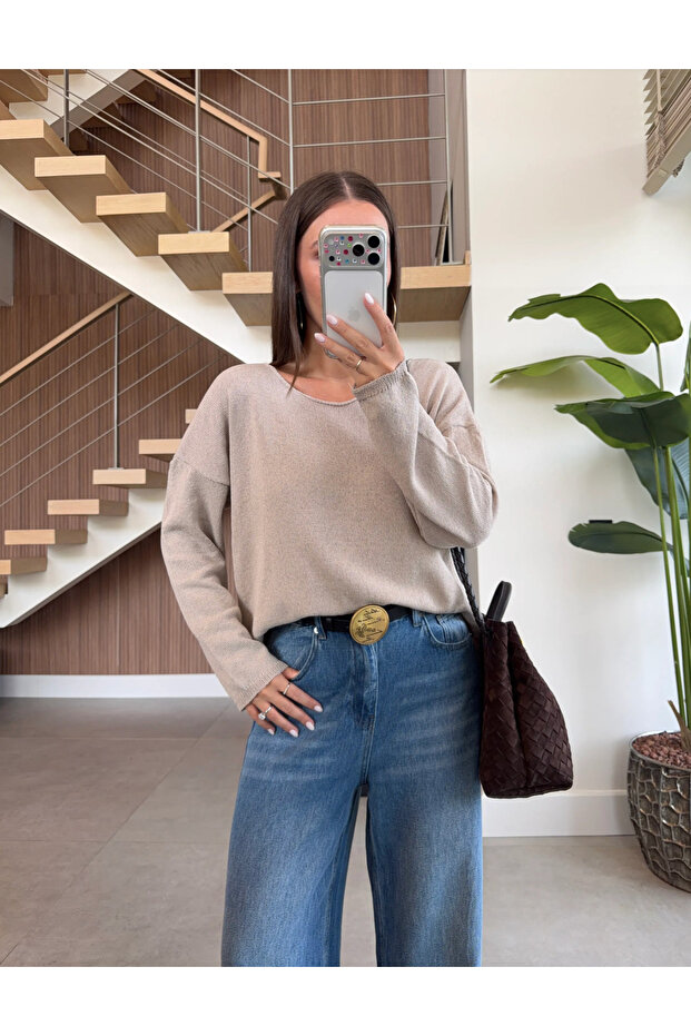 Boat Neck Mercerized Oversize Long Sleeve Knitwear - Premium Quality