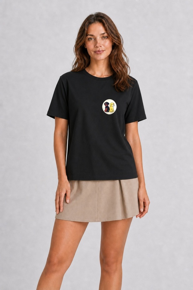 Retro Style Double Dog Image T-Shirt - Black