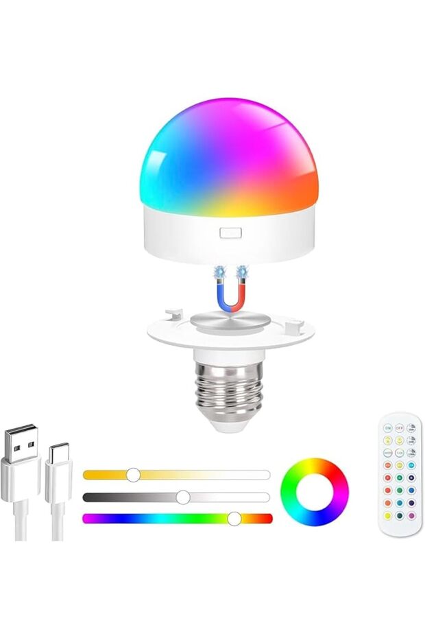 RGB Light Bulbs,Wireless Rechargeable Battery Operated Light Bulbs with Remote Control,Sconce 3 Colo