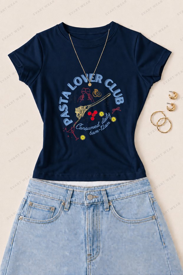 Women's Cake Lover Club Printed Cotton Lycra Slim Fit Body T-Shirt - Navy Blue