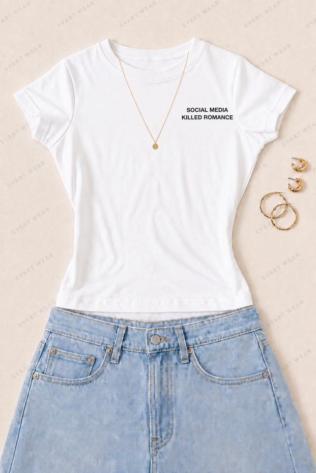 Women's Social Media Slogan Printed Cotton Lycra Slim Fit Body T-Shirt - White