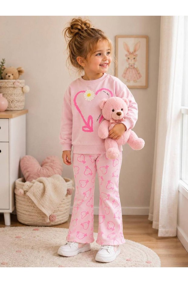 Girl's Cotton Heart Patterned Spanish Leggings Set