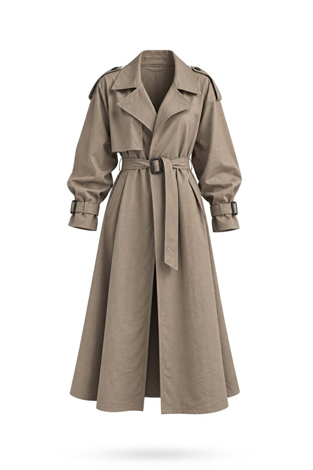 Mink Belted Trench Coat with Epaulet Detail 8646