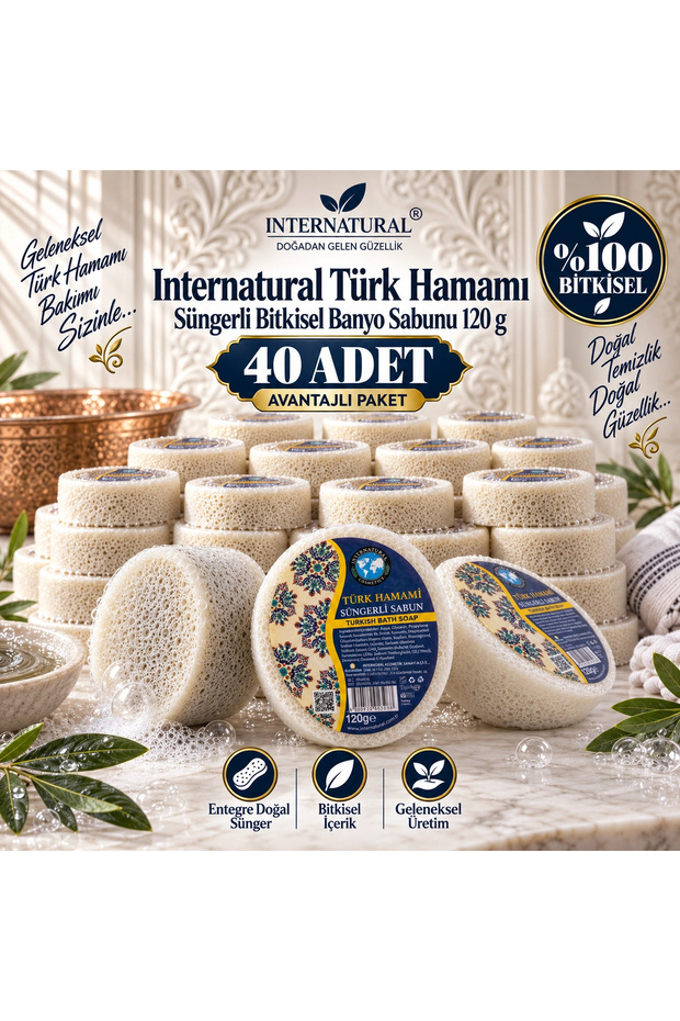 Internatural Turkish Bath Herbal Bath Soap with Sponge 40 Pack (40 X 120 g)