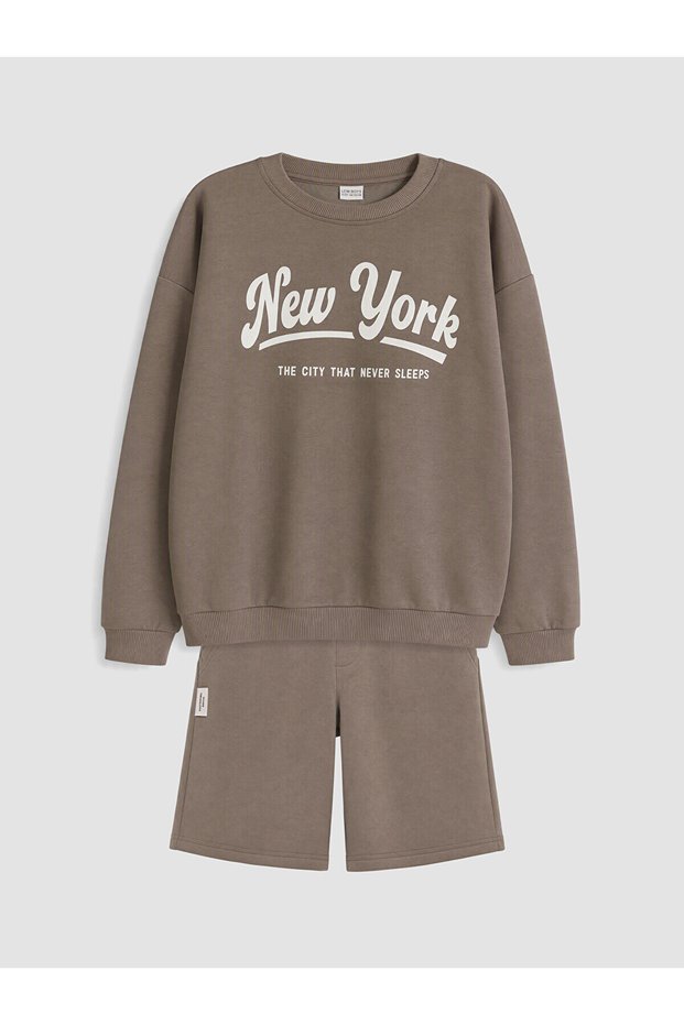 Brown Printed Boys' Shorts Set