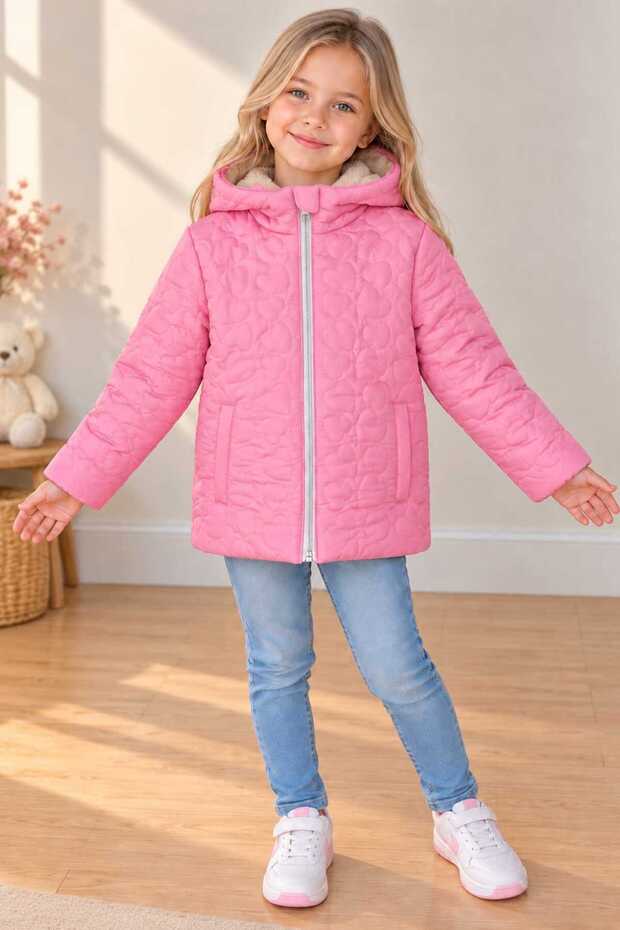 Heart-Designed Girls' Water and Wind Proof Hooded Coat