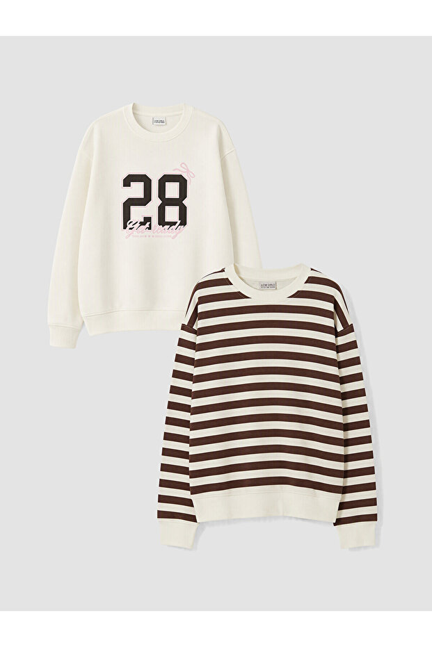 Ecru Printed Girls' Sweatshirt 2-Pack