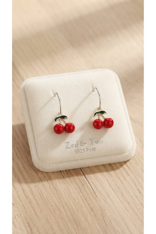 Stainless Steel Red Cherry Earrings, Enamel Fruit Model Dangle Women's Steel Jewelry, Non-Tarnish Gift