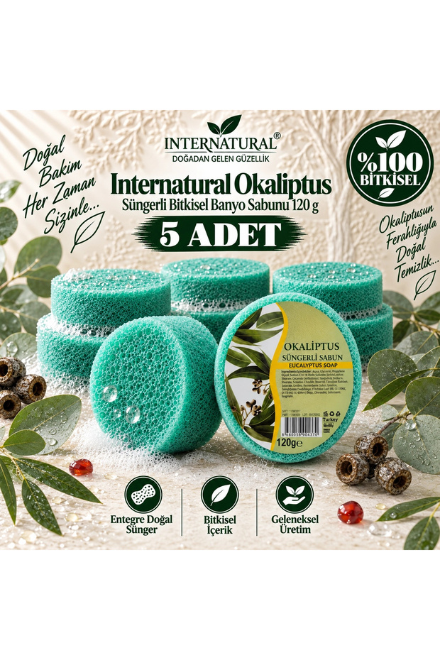 Internatural Eucalyptus Herbal Bath Soap with Sponge 5-Pack (5 X 120 g)
