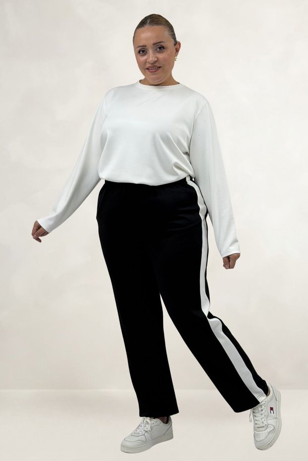 69025 Plus Size Modal Pants with Side Stripes - Black