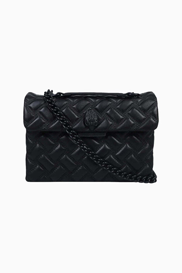 Kensington Quilted 100% Leather Women's Shoulder Bag with Chain Strap - Black