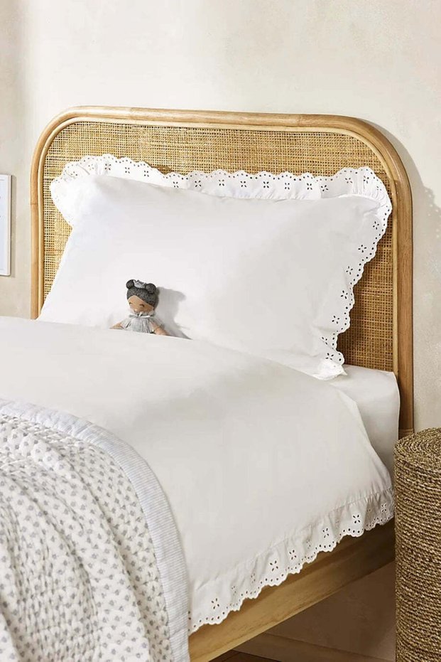 Broderie Organic Cotton Children's Duvet Cover Set - White, Crib 36 × 58 cm Pillowcase 120 × 140 cm