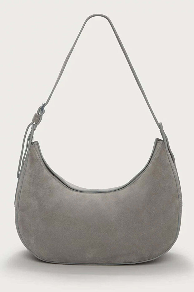 Suede Half Moon Women's Shoulder Bag - Gray