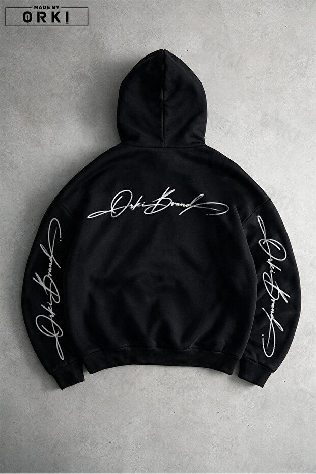 Typographic Handwritten Printed Black Unisex Oversize Cardigan