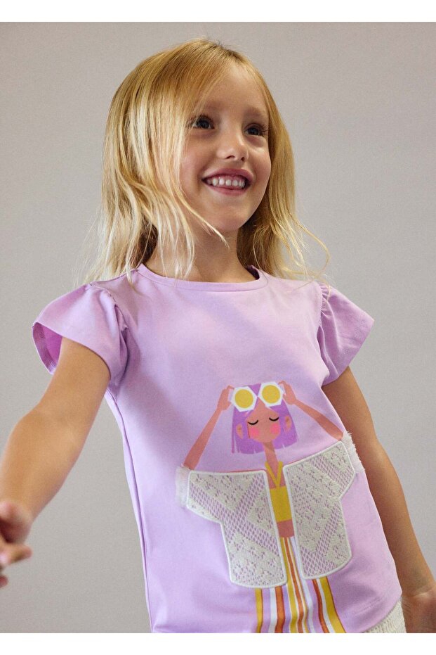 Girl's Printed Tshirt Purple