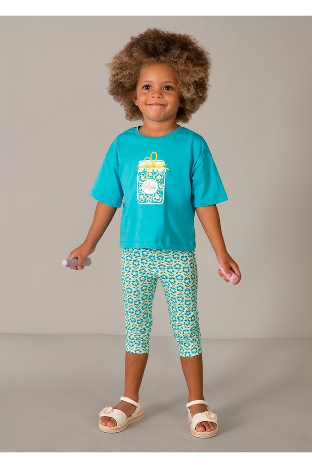 Girl's Oversize Printed Tshirt Blue