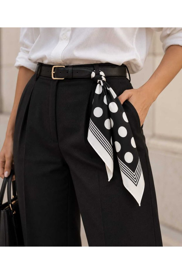 Black and White Polka Dot Scarf 50X50 cm Women's Scarf Hair Bag Neck Belt Accessory